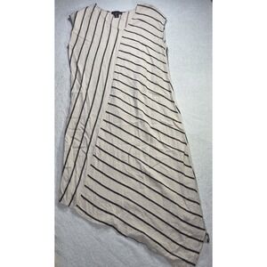 Tahari XL Linen Blend Striped Shift Dress Asymmetrical Hem Coastal Minimalist